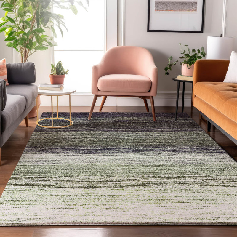 Tapis vert Prisco lavable à la machine de qualité supérieure, Rectangulaire 3 pi x 5 pi