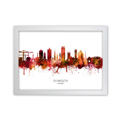 Plymouth England Skyline Red City Name by Michael Tompsett - 1 Piece Wall Art