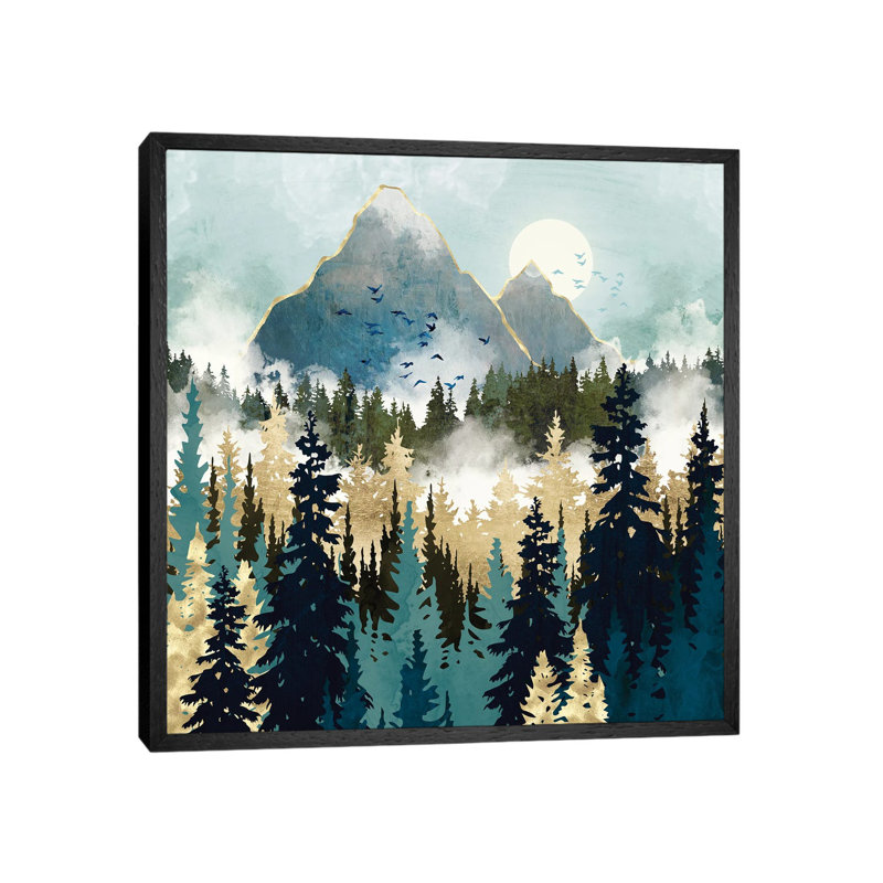 Misty Pines - Print on Canvas, 45.72 cm H x 45.72 cm W, Black Framed