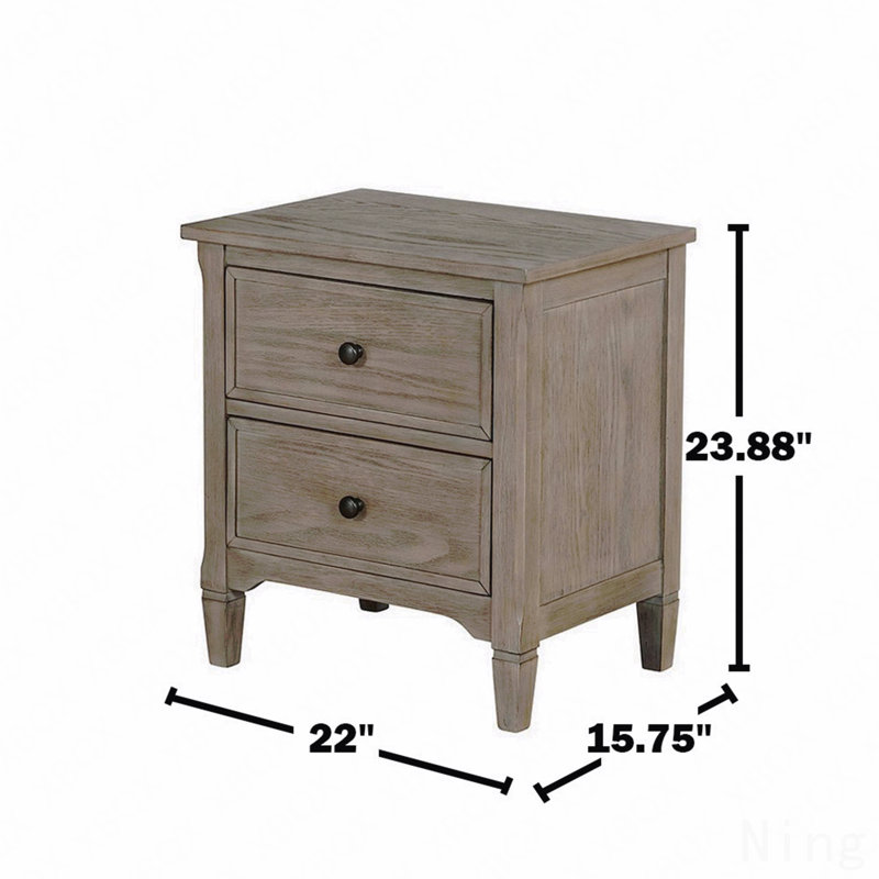 2-Drawer Bedroom Nightstand, With Round Bronze Pull Knobs