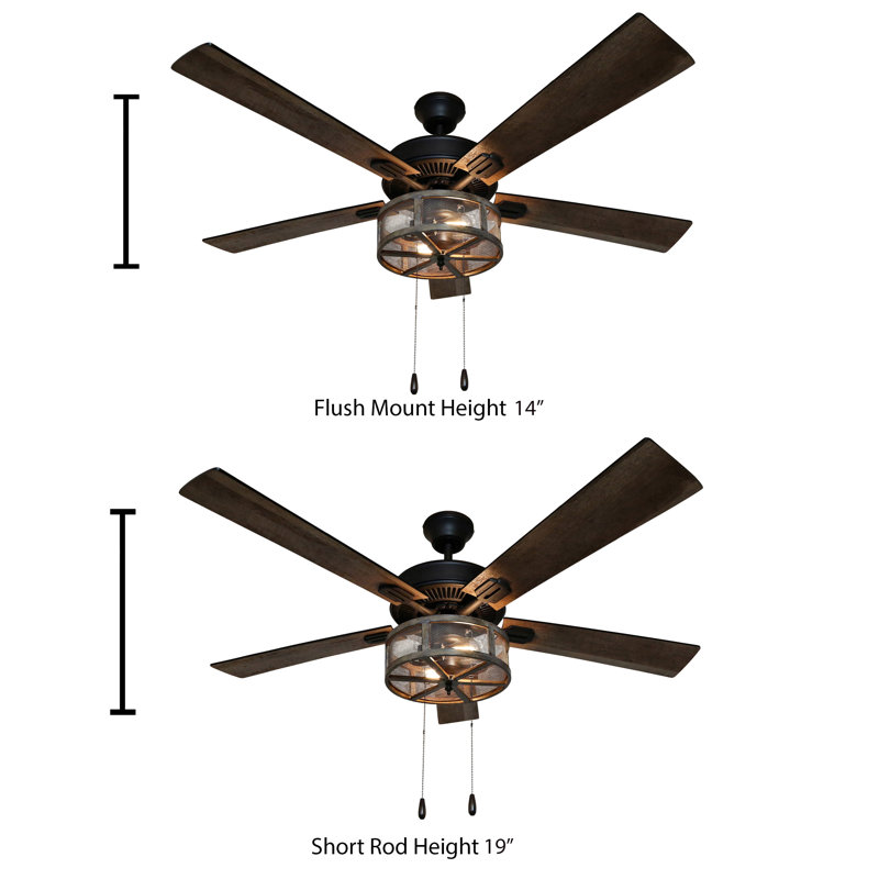 52" Milly 5-Blade Woodgrain Caged Farmhouse Ceiling Fan, Pull Chain