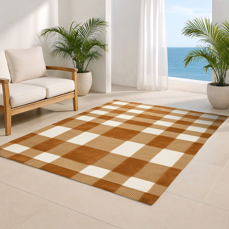 Tapis d'intérieur et d'extérieur à carreaux brun, Rectangulaire 2 pi x 3 pi