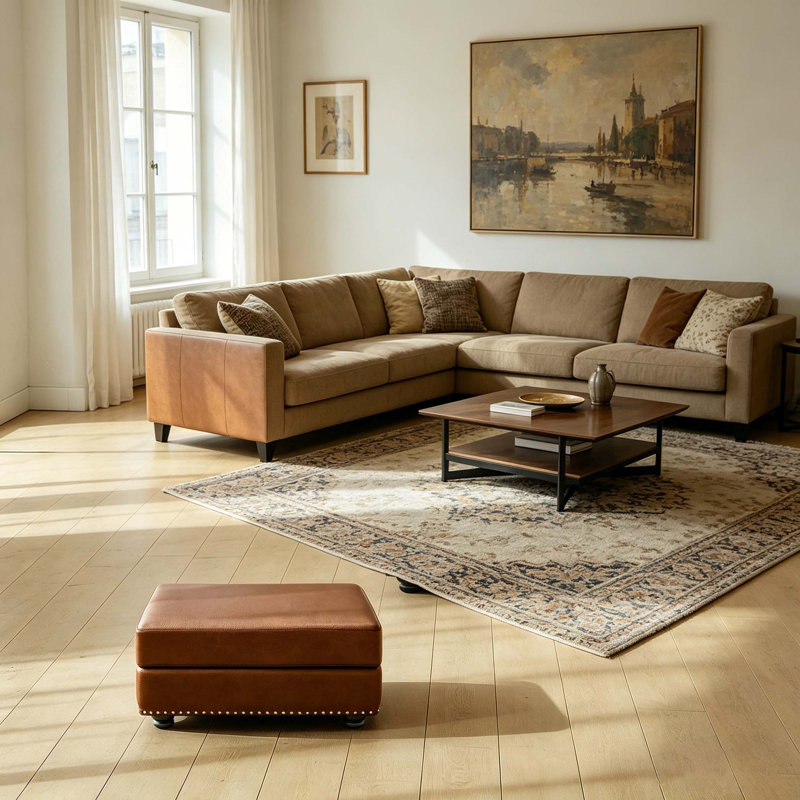 Repose-pieds en similicuir, Brun