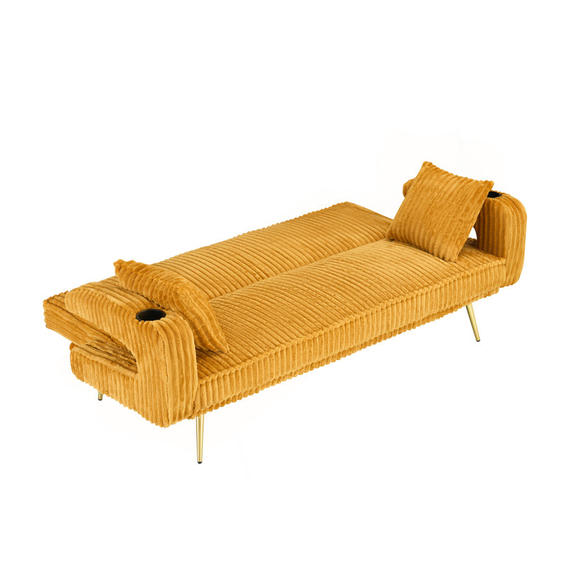 Le canapé droit en velours côtelé avec coussins décoratifs, de style minimaliste, convient au salon et au bureau, Orange