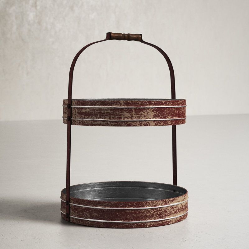 Metal Oval 2 Tier Tray with Handle