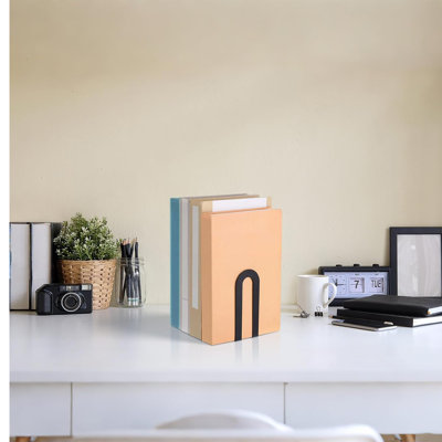 6 Pcs Black Metal Book Ends, Minimalist Small Book Stoppers for Home Office Shelf Book Organizer