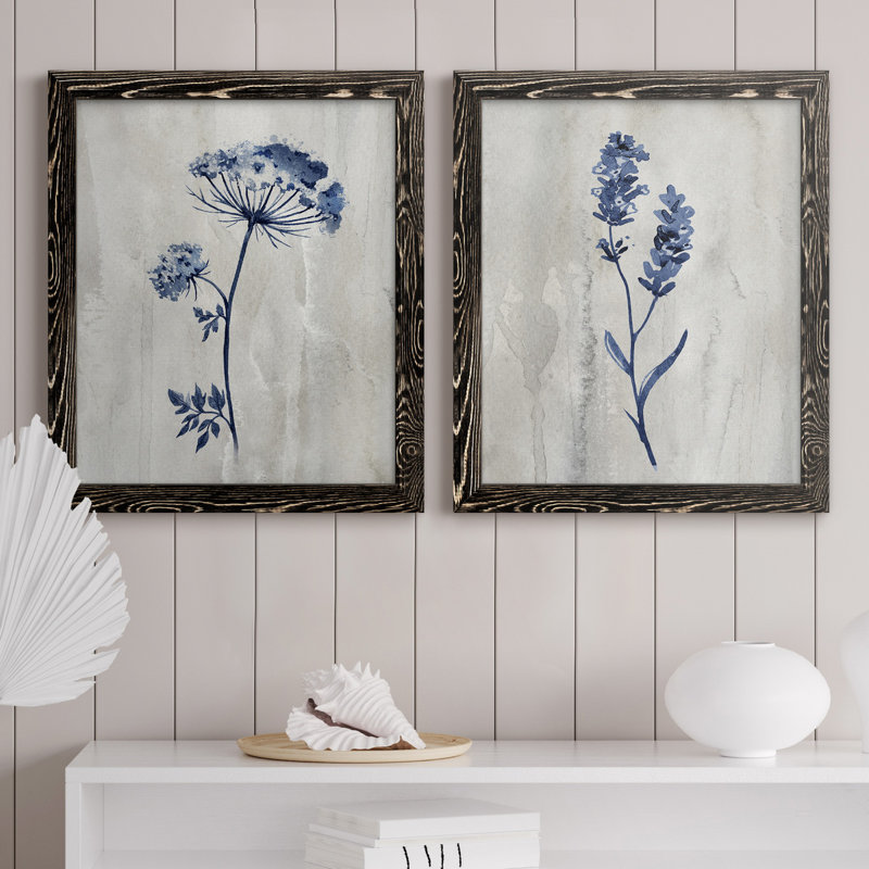«Indigo Botanical I», ensemble de 2 reproductions d'impressions, Toile encadrée, H 24 po x l 36 po, Noir