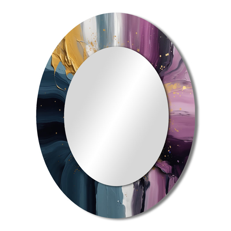 Purple And Blue Movements In Paint II - Abstract Oval Decorative Mirror On Metal, 43" x 33"