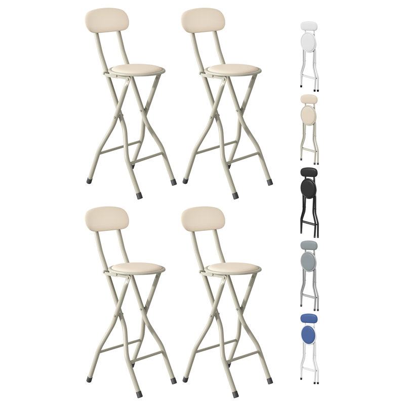 Upholstered Counter Stool with Metal Frame, Beige