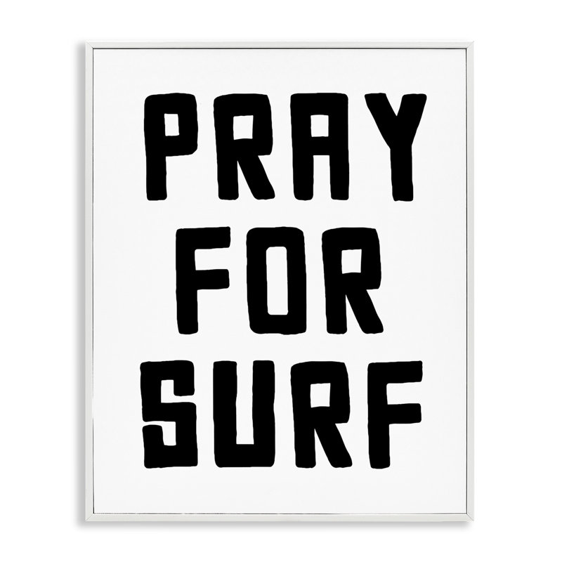 Pray For Surf, H 30 po x l 24 po, Estampe numérique encadrée blanc bord de mer