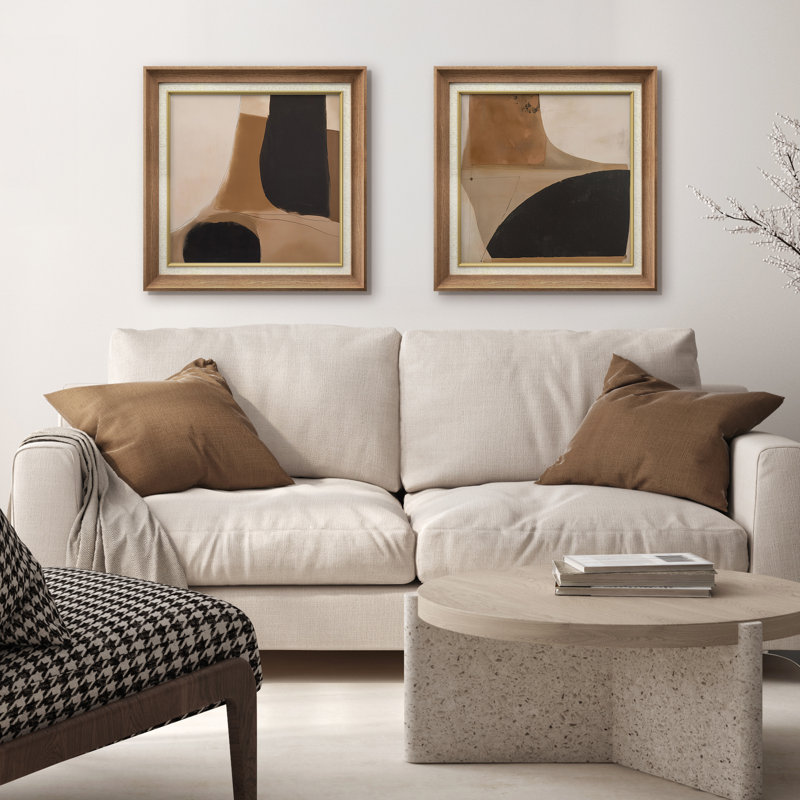 «Modern Modern», ensemble de 2 reproductions d'art moderne abstrait, Cadre de galerie naturel, H 26 po x l 26 po x P 1,5 po