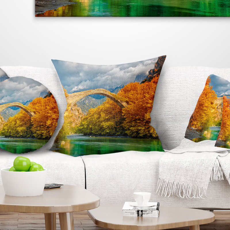 Konitsa Bridge - Landscape Printed Throw Pillow, 16" x 16", Square