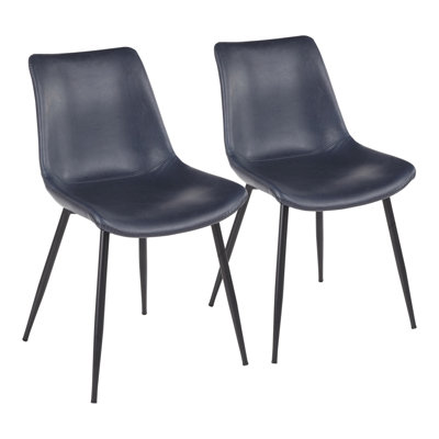 Chaise de salle à manger industrielle en noir avec similicuir bleu rétro par - ensemble de 2