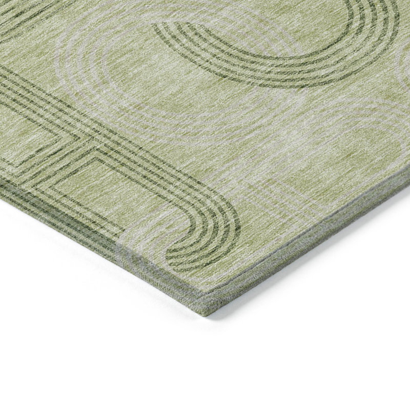 Aloe Green Geometric Washable Rectangular Synthetic Rug 2'6" x 3'10"