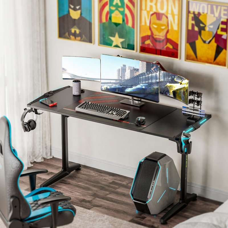 Metal Base Computer Desk with Power Outlet
