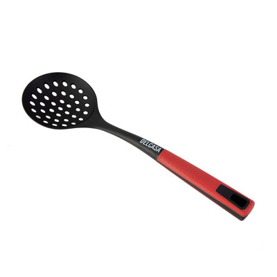 DELCASA Nylon Skimmer - Slotted Spoon - Skimmer and Strainer Spoon - Ergonomic Heat Resistant Handle, Comfortable Grip Strainer Ladle for Kitchen – Non-Stick Design – Ideal for Straining & Skimming
