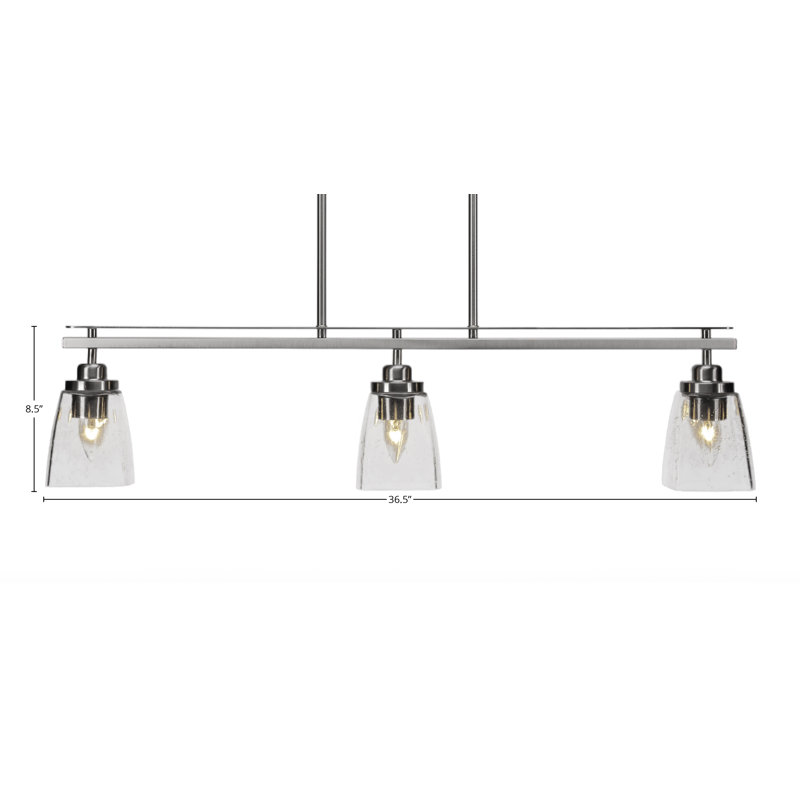 Agnon 3 Light Island Light Shown With 4.5" Square Glass, Grainé, Nickel brossé
