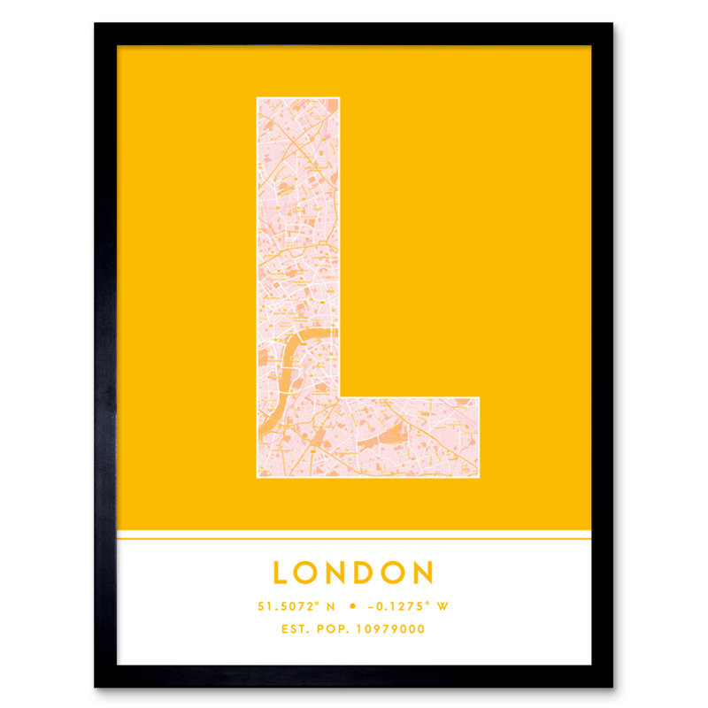 London City Map London Yellow by Wee Blue Coo - Single Picture Frame Typography