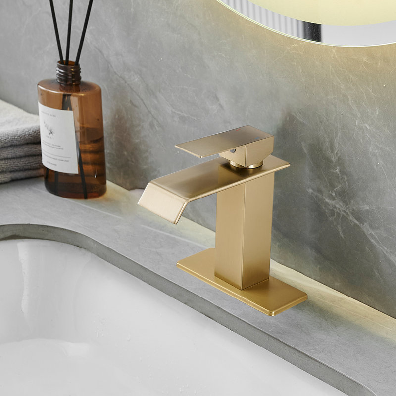 WIZ Waterfall Single Hole Single-Handle Bathroom Faucet, Gold