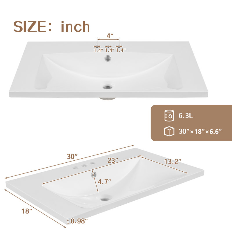 Meuble-lavabo avec lavabo en céramique Hauraa, Brun