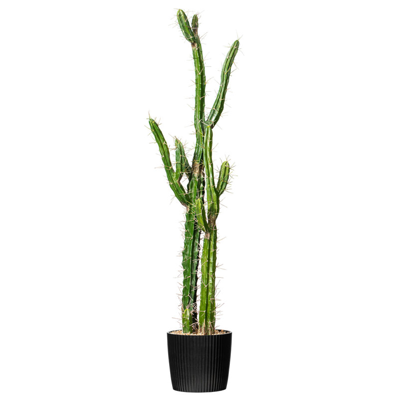 46" Green Faux Cactus in Black Plastic Planter Pot