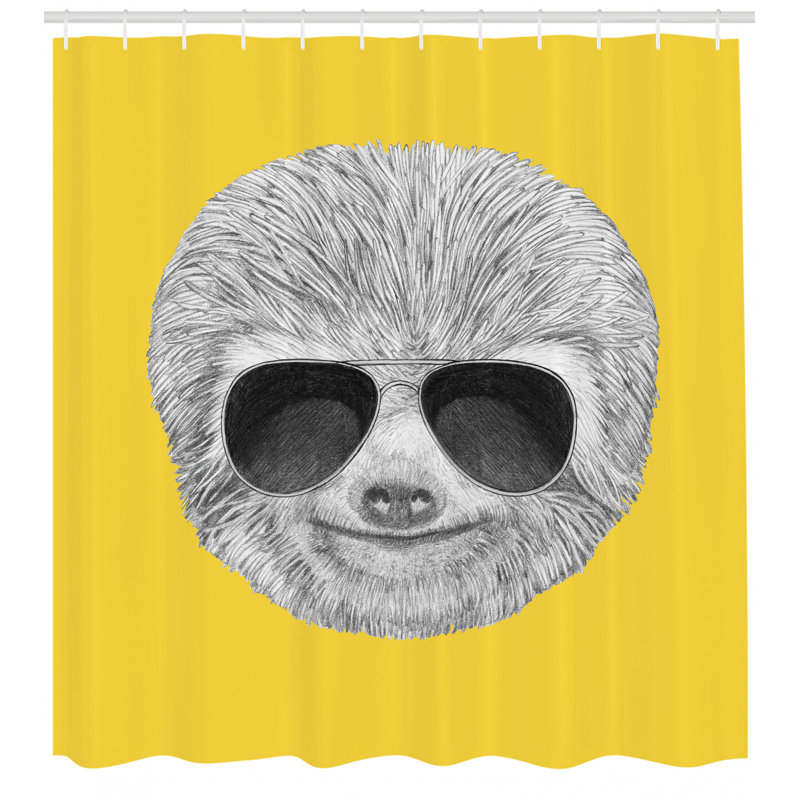 Ensemble de rideau de douche et crochets sloth, H 70 po x l 69 po