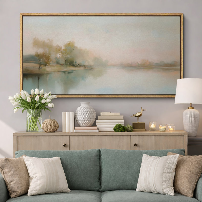 Art abstrait de paysage de lac, photos murales de Sereny campagne verte, impression numérique sur toile giclée sur toile