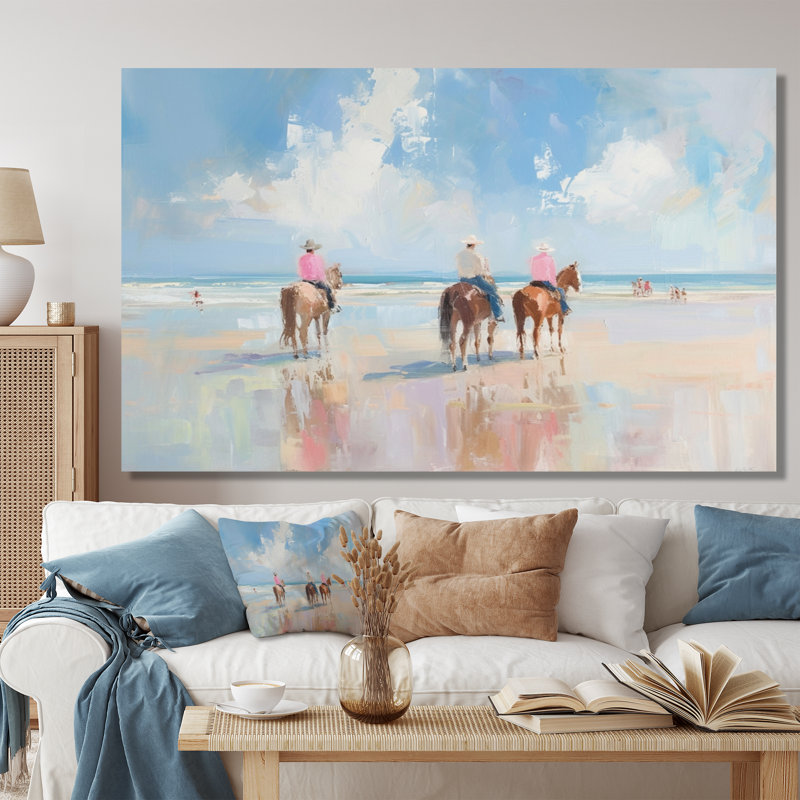 Surfside Beach, Texas Cowboys à cheval - décoration murale de cow-filles, Toile tendue, H 40 po x l 60 po x P 1,5 po