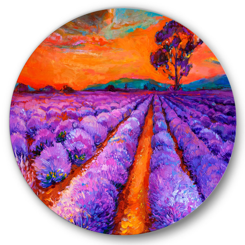 Champignons lavande mauve sous un coucher de soleil orange I, H 23 po x l 23 po x p 1 po