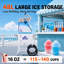 Chariot à machine à glace pilée de 52 pouces de hauteur avec bac à glace de 9,2 gallons, système de rasage en acier inoxydable, armoire de rangement, roulettes et tablettes latérales, blanc et bleu