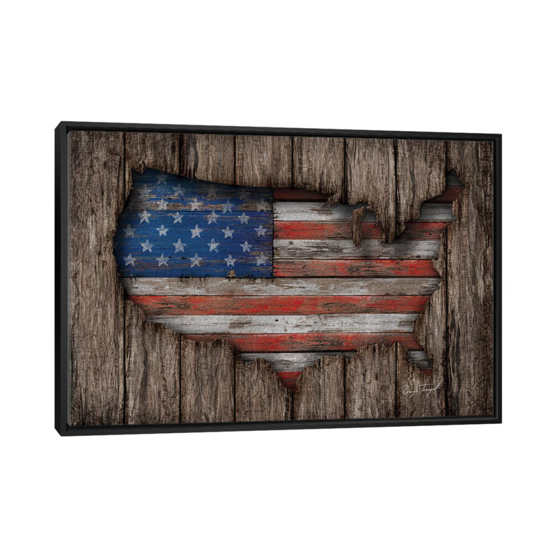 «American Wood Flag», impression sur toile, H 18 po x l 26 po x P 1,5 po, Toile avec cadre noir