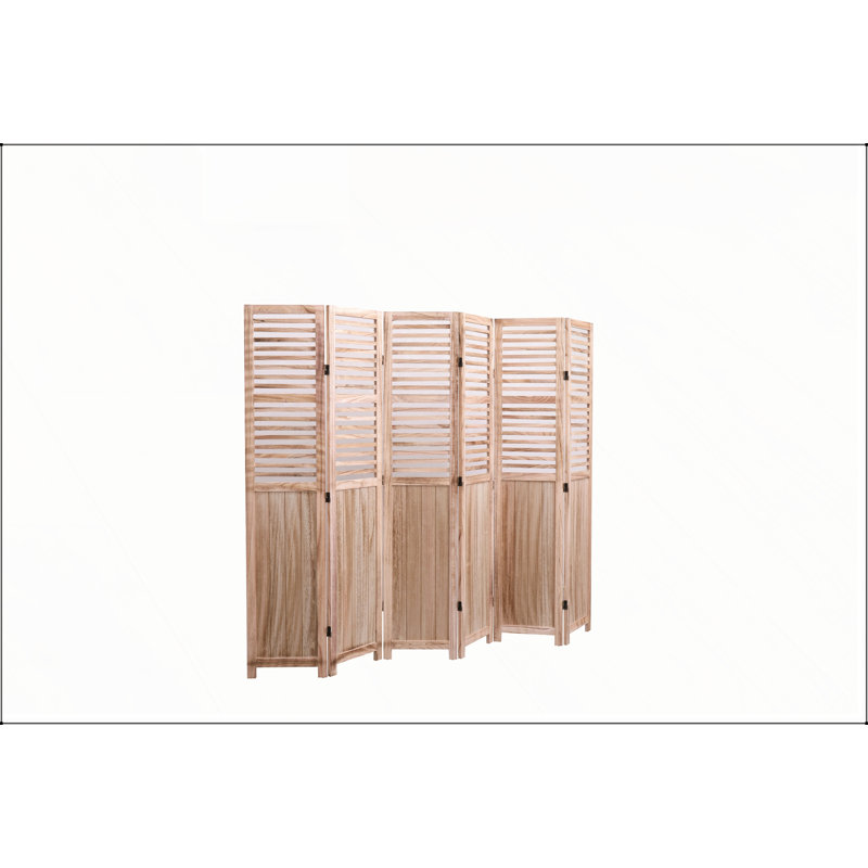 Cloison pliante en bois massif l 82,8 "x H 65" à 6 panneaux, finition de ton naturel pour un décor polyvalent et élégant