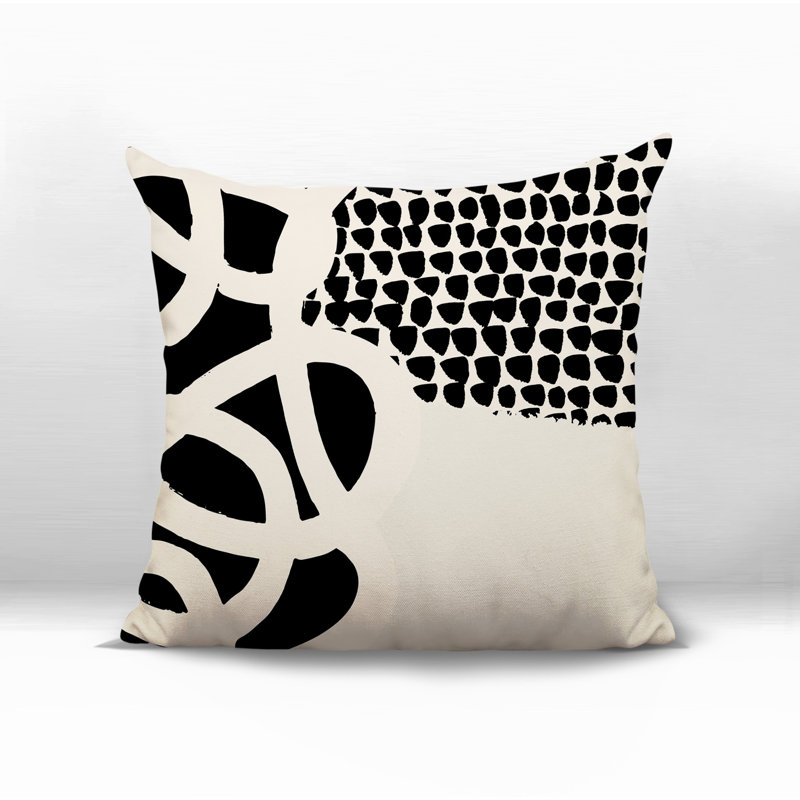 Oreiller carré réversible intérieur / extérieur Deo, H 15 po x l 15 po, Blanc cassé / abstrait noir