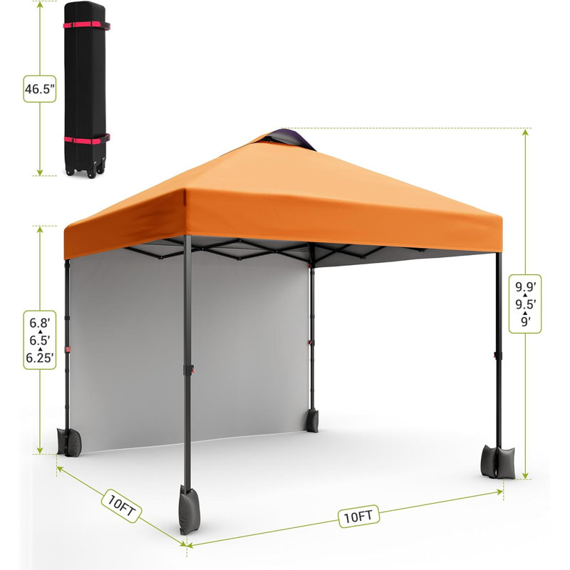 10' X 10‘ Pop Up Canopy With Sidewalls For Outdoor, Waterproof Portable Canopy With One Push Setup, Orange