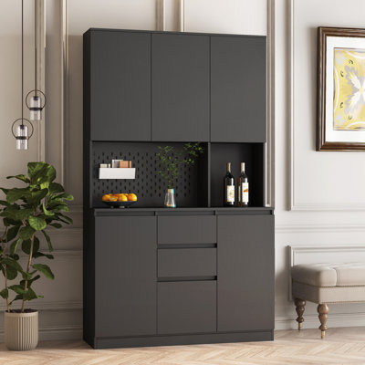 74" Freestanding Kitchen Pantry Cabinet Cupboard With 6 Doors by Ophelia & Co.