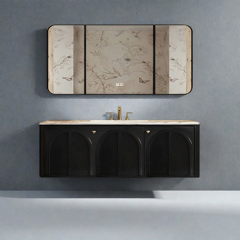 French retro style rest room bathroom cabinet, 19.68" H x 55.11" W x 19.68" D