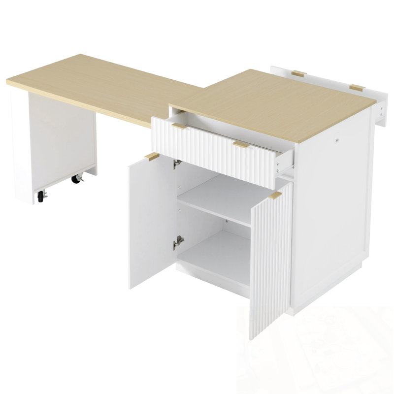 Kitchen Island with Power Outlet, Double-Side Storage and 2 Drawers, White