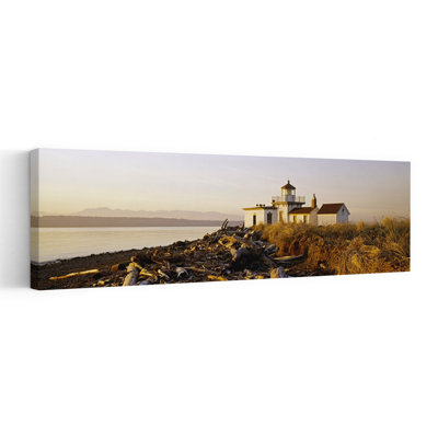 Lighthouse on the beach West Point Lighthouse Seattle King County Washington State USA 1 Piece Wrapped Canvas Panoramic Wall Art