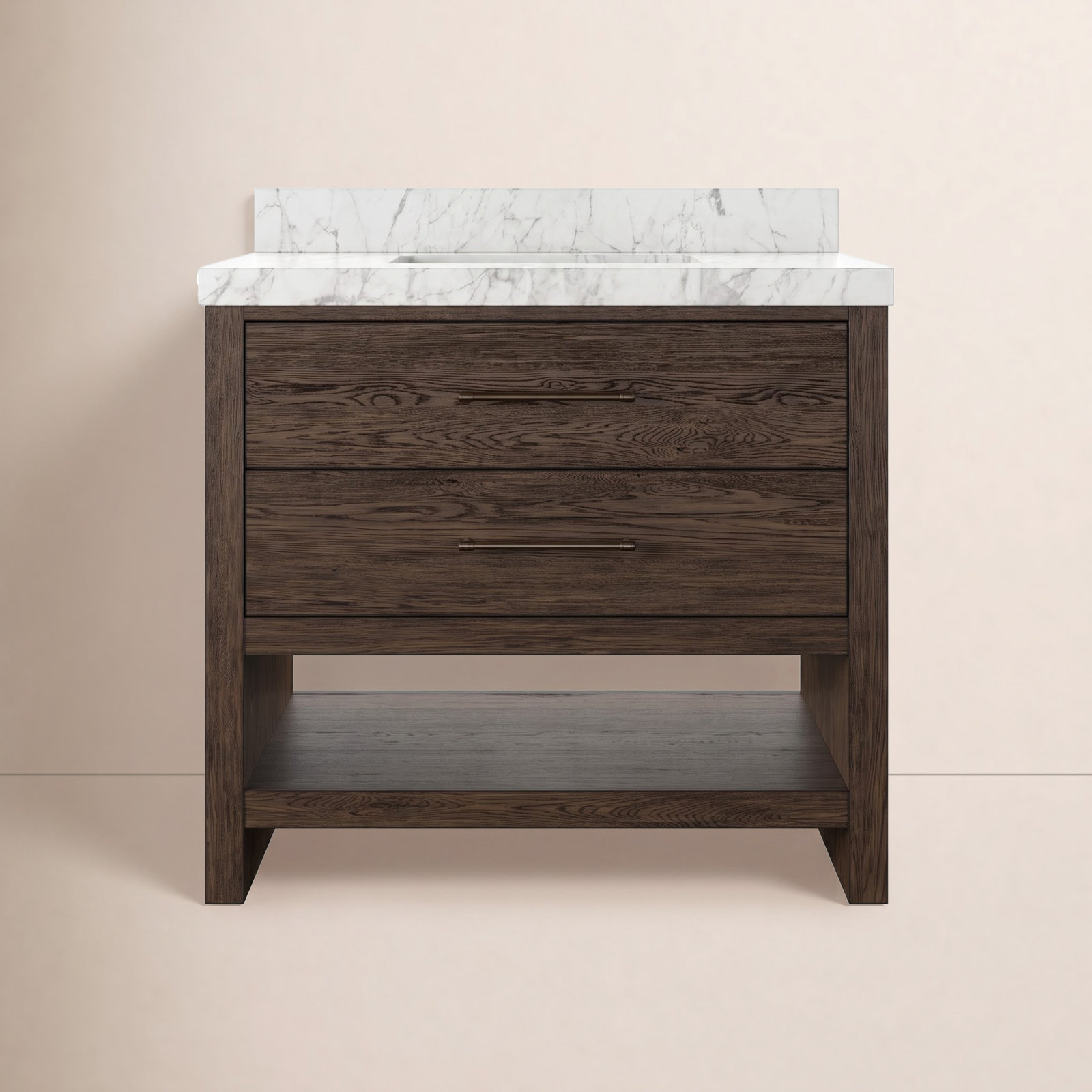 Mattia Single Bathroom Vanity, Satin Espresso Oak, Carrara Marble