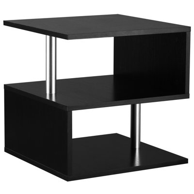 20" Black Side Table With Storage Shelf, Modern S-shaped, Steel Pole Reinforced Durability S-shaped Storage, Contemporary Look, Fortified Balance