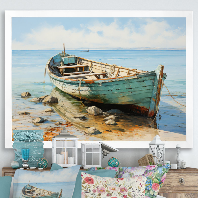 Boat Coastal Melody - Impressions encadrées, H 30 po x l 40 po x P 1,5 po, Cadre simple blanc