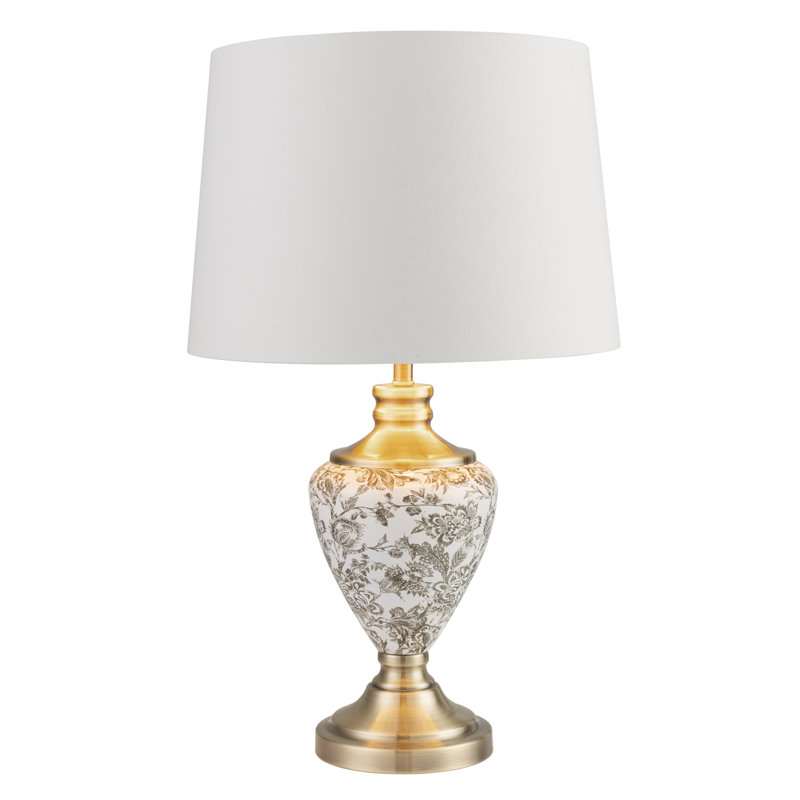 Wadhurst 57cm Toile de Jouy Vintage Style Metal Table Lamp, Gold/Beige