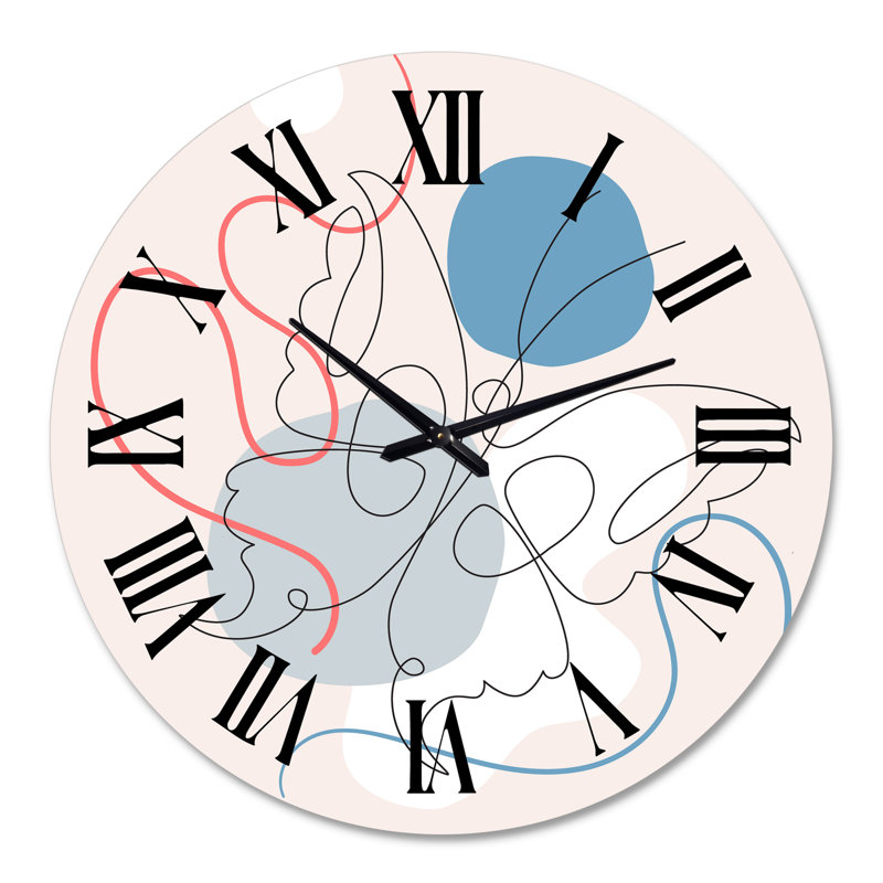 Papillon, dessin au trait sur une forme cubique I - horloge murale moderne, Surdimensionné