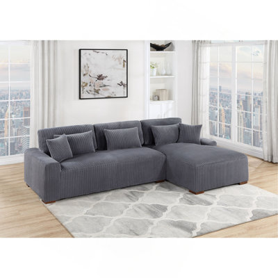 Modern 2Pc Sectional Set XL Plush Corduroy Fabric  LAF Sofa RAF Chaise Living Room Couch