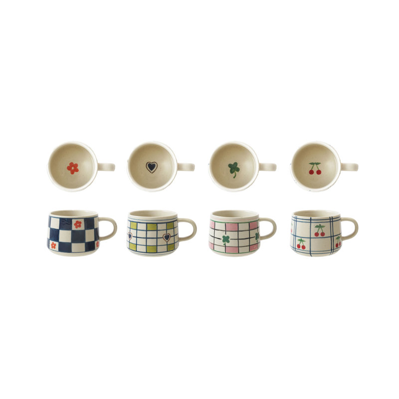 Hand-Painted Stoneware Mug Set With Patterns