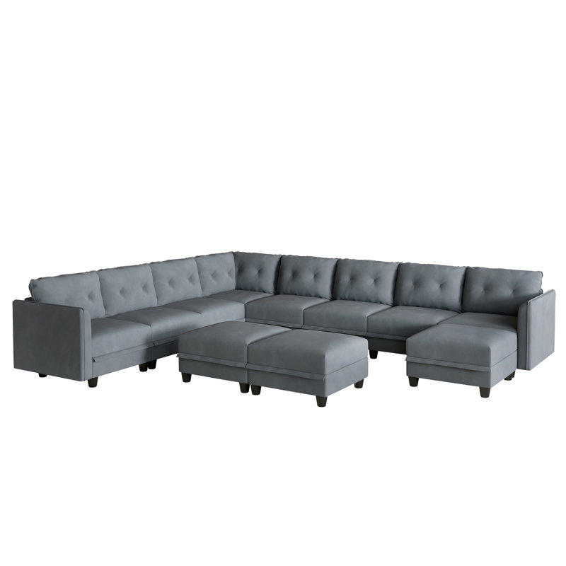 Edorta Upholstered U-Shaped Sectional, Blue Spin