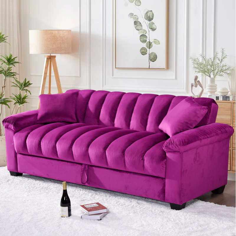 Canapé-lit double en velours avec rangement Biscuit, Violet, H 33,75 po x l 82,7 po x P 35,25 po