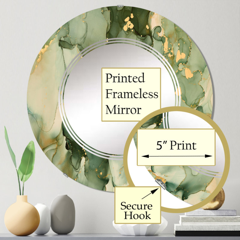 Green Abstract Fluid Art Wall Mirror, Modern - Green Luxury Abstract Fluid Art I, 24" x 24"