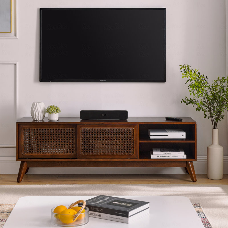 Meuble télé 59 po Mid-Century Rattan Modern, Espresso