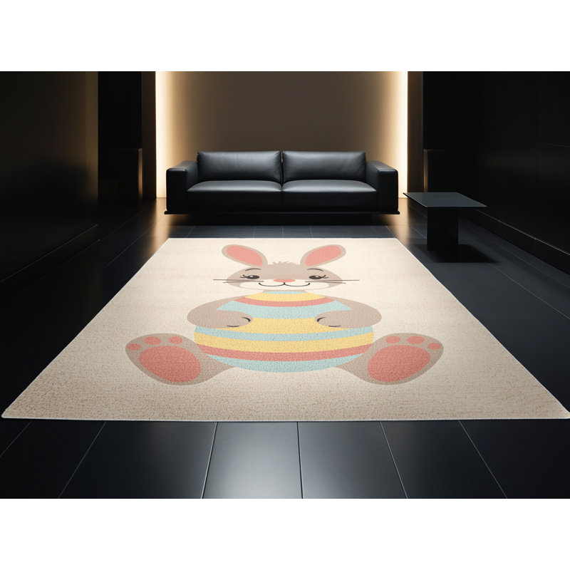 Machine Washable Collingswood Easter Modern & Contemporary Abstract Rug in Beige – White Binding, 8x10